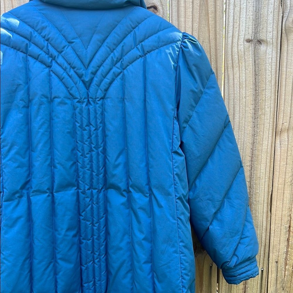 Down Blue Quilted Women's Long Coat Vintage Winter Blue Puffer 80s Rare size 16 - Picture 13 of 16
